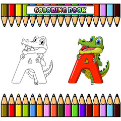 Illustration of A letter for Alligator for coloring book