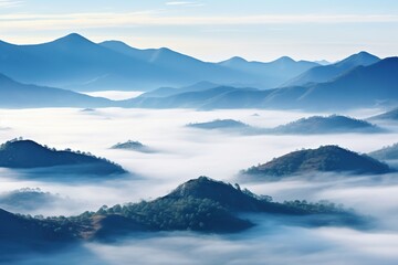 Beautiful landscape of mountains in foggy morning. Beauty in nature.