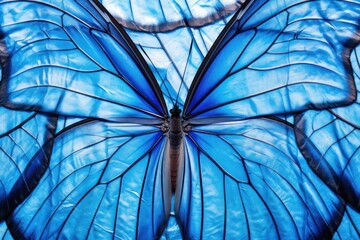 vivid blue morpho butterfly wing, capturing iridescent texture