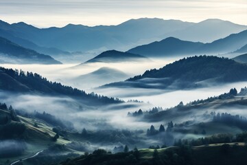 Fototapeta premium Beautiful landscape of mountains in foggy morning. Beauty in nature.