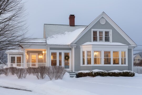 cape cod architecture with side gable roof in a snowy landscape