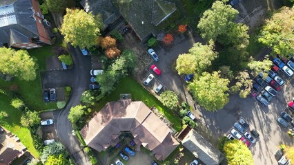 Most Beautiful Aerial Footage of Downtown and Central Hitchin Town of England Great Britain. The Footage Was Captured with Drone's Camera on October 28th, 2023