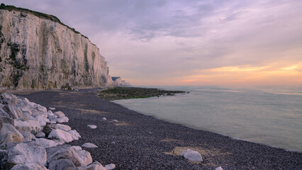 Coast and high cliffs near Ault on a sunny evening in summer