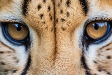 close-up shot of cheetahs cheek for fluffy texture - obrazy, fototapety, plakaty