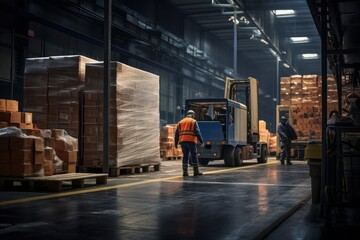 Workers Loading Delivery Truck with Cardboard Boxes