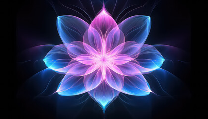 Lotus flower energy on black background in neon color ,spring concept