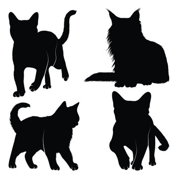 Animal Walking Cat Silhouettes Vector