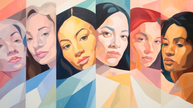 Women's Equality Day art banner poster., Illustration of female empowerment. Female power, diversity, strong girl concept, international woman day., march 8th, 