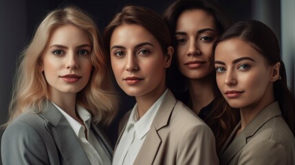 Obraz premium Group of beautiful women of different races come together to create a vibrant portrait. Concept of ethnic diversity. Generative ai