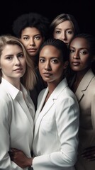 Fototapeta premium Group of beautiful women of different races come together to create a vibrant portrait. Concept of ethnic diversity. Generative ai