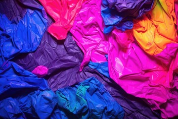 neon colored crumpled paper under uv light