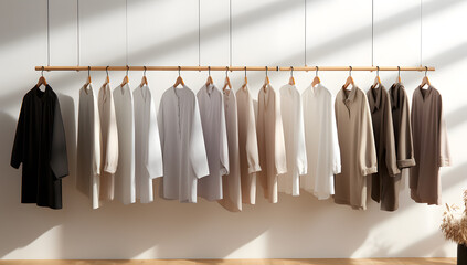 Shirts hangs up on a rack