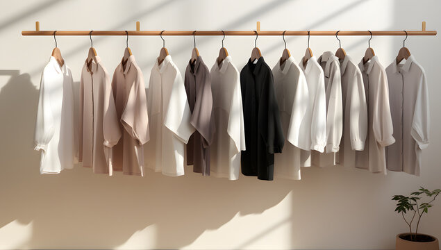 Shirts hangs up on a rack