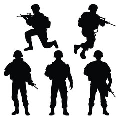 Military or Army Soldier Silhouettes Vector