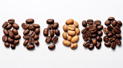 Fototapeta premium varieties of coffee beans on white background