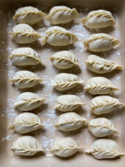 Homemade Chinese dumplings. Top view. 
