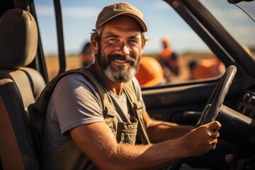 portrait of a man driving a tractor