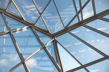 Steel beams of a glass roof of a modern building in Paris