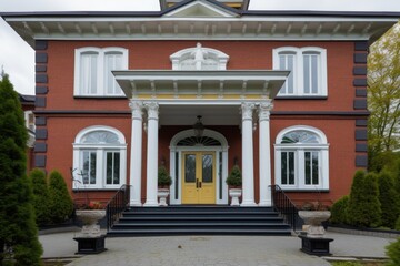 Obraz premium close-up of the entrance of a georgian mansion with pediment