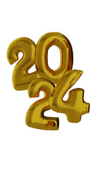 Obraz premium 3D illustration of 2024 number shaped balloons. Gold balloons in shape of 2024.