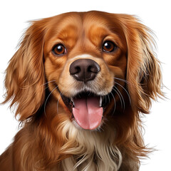 front view close up of Cavalier King Charles Spaniel dog isolated on a white transparent background 