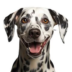 front view close up of dalmatian dog isolated on a white transparent background 