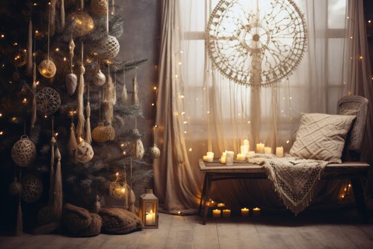Christmas design interior in boho style