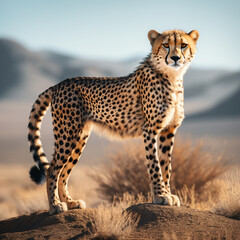 Fotografia con detalle de esbelto guepardo en su habitat natural - obrazy, fototapety, plakaty