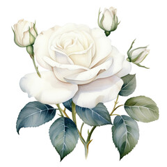 watercolor branch of white roses  and  white roses, white roses clipart for graphic resources