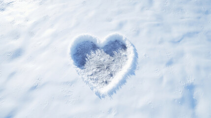 Fototapeta premium overhead view of heart drawn in pure white fresh snow
