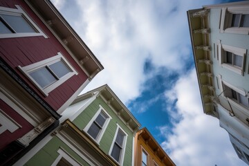 Obraz premium low-angle shot of an italianate houses deep eaves against a cloudy sky