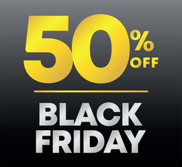50% off. Special offer Black Friday sticker. Tag twenty percent off price, value. Advertising for sales, promo, discount, shop. Campaign for retail, store. Vector, icon