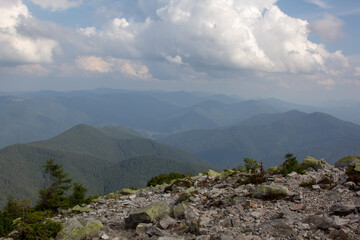 Green Ukrainian mountains. Summer time. Beautiful views of the largest peaks.