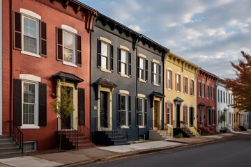 wideshot of italianate townhouses featuring deep eaves