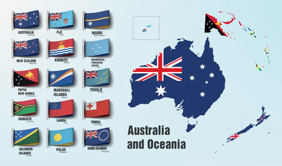 the oceania map divided by countries. Vector illustration - obrazy, fototapety, plakaty