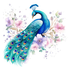 watercolor Cute Peacock Clipart, Watercolor Peacocks Clipart, Aquarelle fantasy, Peacock feather clip art, Watercolor Bird, Peacock Feathers, Sublimation, generative ai