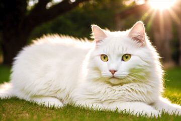 Obraz premium A beautiful white cat. The Serene Beauty of the White Cat. Generative AI