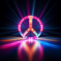 Fondo con detalle de lineas de luz de colores formando el simbolo de la paz