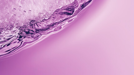Transparent purple liquid colored clear water surface texture with ripples, splashes and bubbles. Abstract nature background Water waves in sunlight with copy space , soft purple water,blue	
