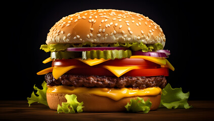 Promotional commercial photo burger with meat 