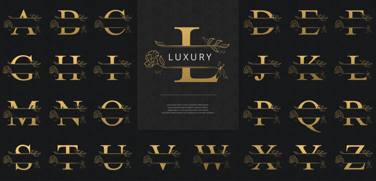 Split letters with luxurious gold flowers logo