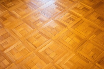 wide-angle shot of a honey-toned oak parquet floor