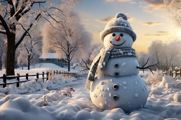 Created with generative ai technology image funny white snowman creation of family parents children...