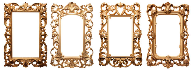 Set of Ornate Intricate Baroque Frames - Transparent PNG background - Premium pen tool cutout - obrazy, fototapety, plakaty