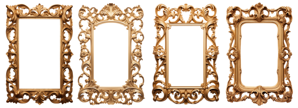 Set of Ornate Intricate Baroque Frames - Transparent PNG background - Premium pen tool cutout