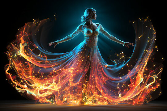 Generative ai collage of powerful dangerous evil witch lady doing dance spell