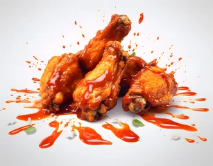 Zelfklevend Fotobehang Chicken fried wings with spicy red sauce © Oksana