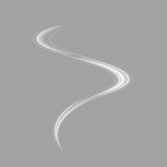 A transparent light effect with a curved and wavy surface. White sparkles sparkle with their light effect. Bright white lines. Abstract lines of movement. Light trace wave