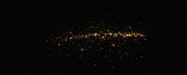 Golden sequins glow with many lights. Glittering dust. Luxurious background of golden particles.