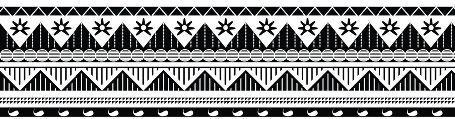 abstract seamless border pattern tribal fiji samoa maori - obrazy, fototapety, plakaty